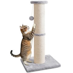 32 Inch Tall Cat Scratching Post Large Sisal Dangling Ball Light Grey