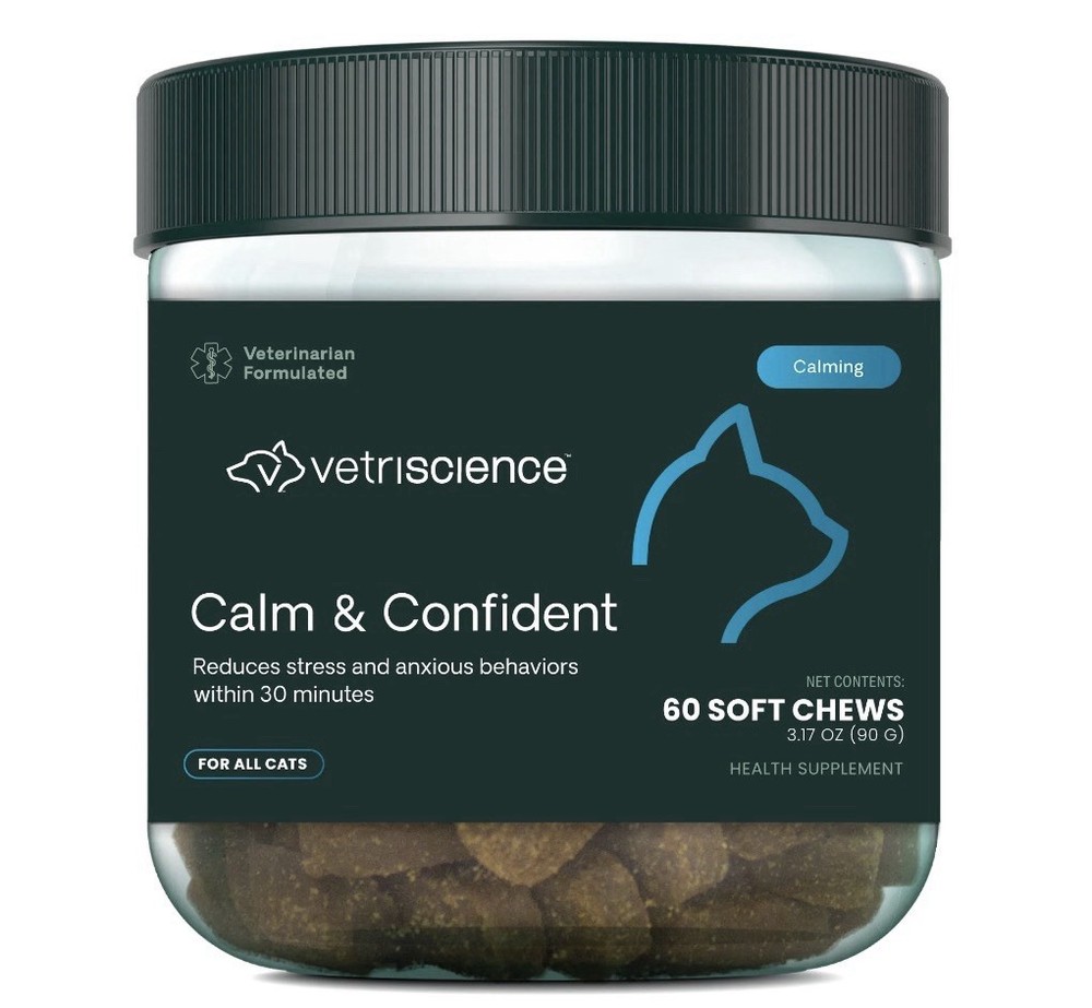Vetriscience Calm & Confident Anxiety Supplement Chews For Cats, Chicken, 60ct