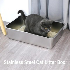 Stainless Steel Cat Litter Box Metal Pet Toilet for Big Cat No Stick No Smell