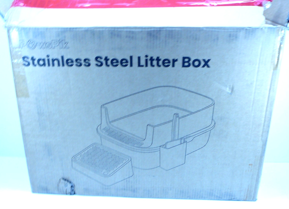 PawHut Stainless Steel Litter Box Sifting Cat Litter Box, Easy Clean, open box