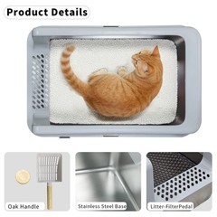 XL Stainless Steel Cat Litter Box Extra Large Litter Pan High Side w/ Scoop Mat