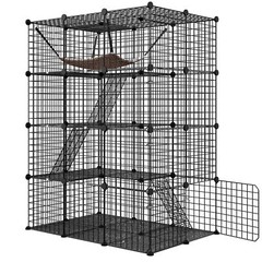 Large Cat Cage Enclosure Metal Wire 4-Tier Kennel DIY Playpen Catio with Hammock