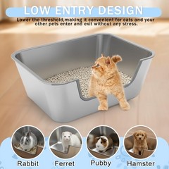 Low Entry Stainless Steel Litter Box for Senior Cats, Metal Large Litter Boxe