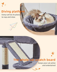 71-Inch Large Cat Tree for Large Cats, Plush Multi-Level Cat Condo with 8 Scratc