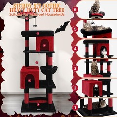 Heavy Duty Gothic Cat Tree, 72″ Large Cat Tower w/ Coffin Bed for Large Cats
