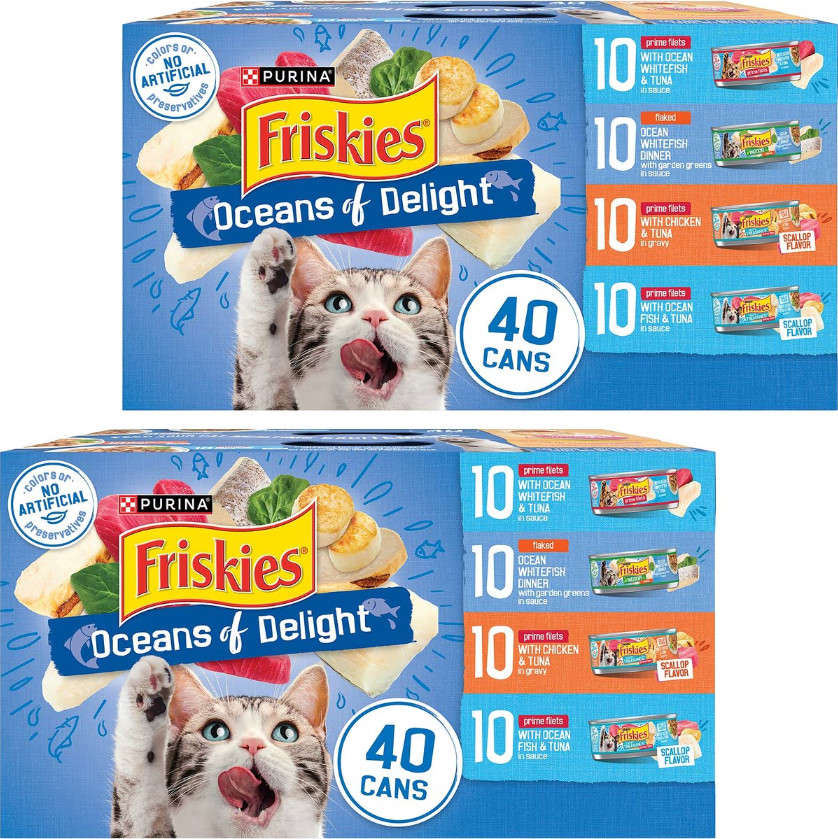 (2 pack) Friskies Ocean Of Delight Variety Pack Wet Cat Food, 5.5 oz, case of 40