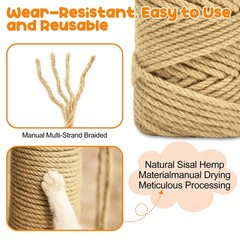 262FT/80M Cat Scratching Sisal Rope, 6mm 1/4inch Thick Natural Jute Rope for …