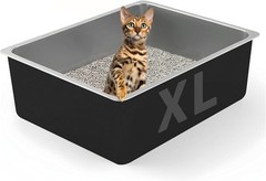 Stainless Steel Cat Litter Box Metal Medium to Large High Sided Litter Pan Tray