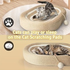 24in Extra Large Sisal Cat Scratching Bed with Interactive Toy for Indoor Cats