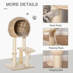 Cat Condo with Sisal Scratching Post and Hanging Ball, 44.5″ H Beige