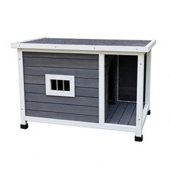 Gray Waterproof Cat House – Ventilated, Metal Supports, Spacious