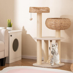 Modern Cat Tree, Tall Cat Tower with Natural Sisal Scratching Post, Hand-Made Wi