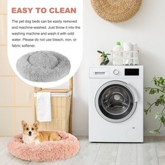 31.3 Inch (80cm) Cat Dog Bed Round Soft Fluffy Plush Pet Bed, Gray