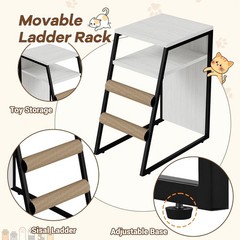 2-in-1 Cat Litter Box Enclosure Furniture with Removable Ladder &Scratching Post