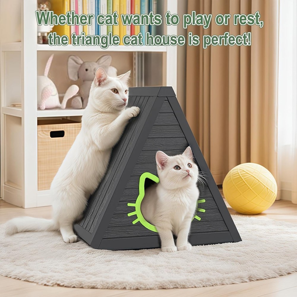 Triangle Cat House Outdoor Indoor Durable Waterproof Resin Shelter Entrance