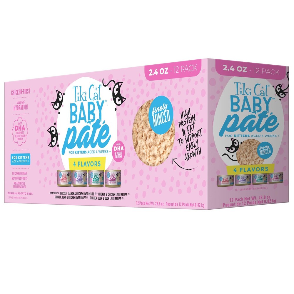 Tiki Pets Tiki Cat Baby Pate Wet Cat Food For Kittens Variety Pack 2.4 Oz. Can