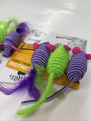 3 x 3 Packs = 9 Total OurPets Three Twined Mice Catnip Toys Green & Purple