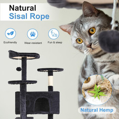 | 54″ Cat Tree Tower | Dark Gray | Multi-Level Indoor Activity Center with Sisal