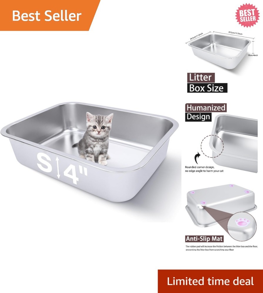 Non-Stick Stainless Steel Cat Litter Box for Kittens and Seniors – Easy to Clean