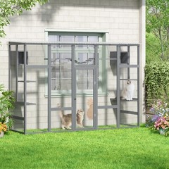 COZIWOW Cat Enclosure Catio Wooden Large Cage with 6 Platforms Cat Cage Condo