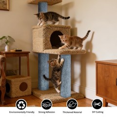 2 Pcs Light Grey Cat Scratch Mat, 78.7″x15.8″ Self-Adhesive Cat Carpet, Trimm…