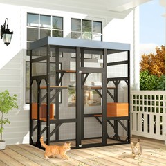 Outdoor Catio Cat Enclosure with 5 Platforms & 2 Napping House Large Cat House
