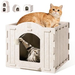 Indoor Cat Scratching House Enclosed Felt Bed Cave with Hanging Ball Toy No-T…