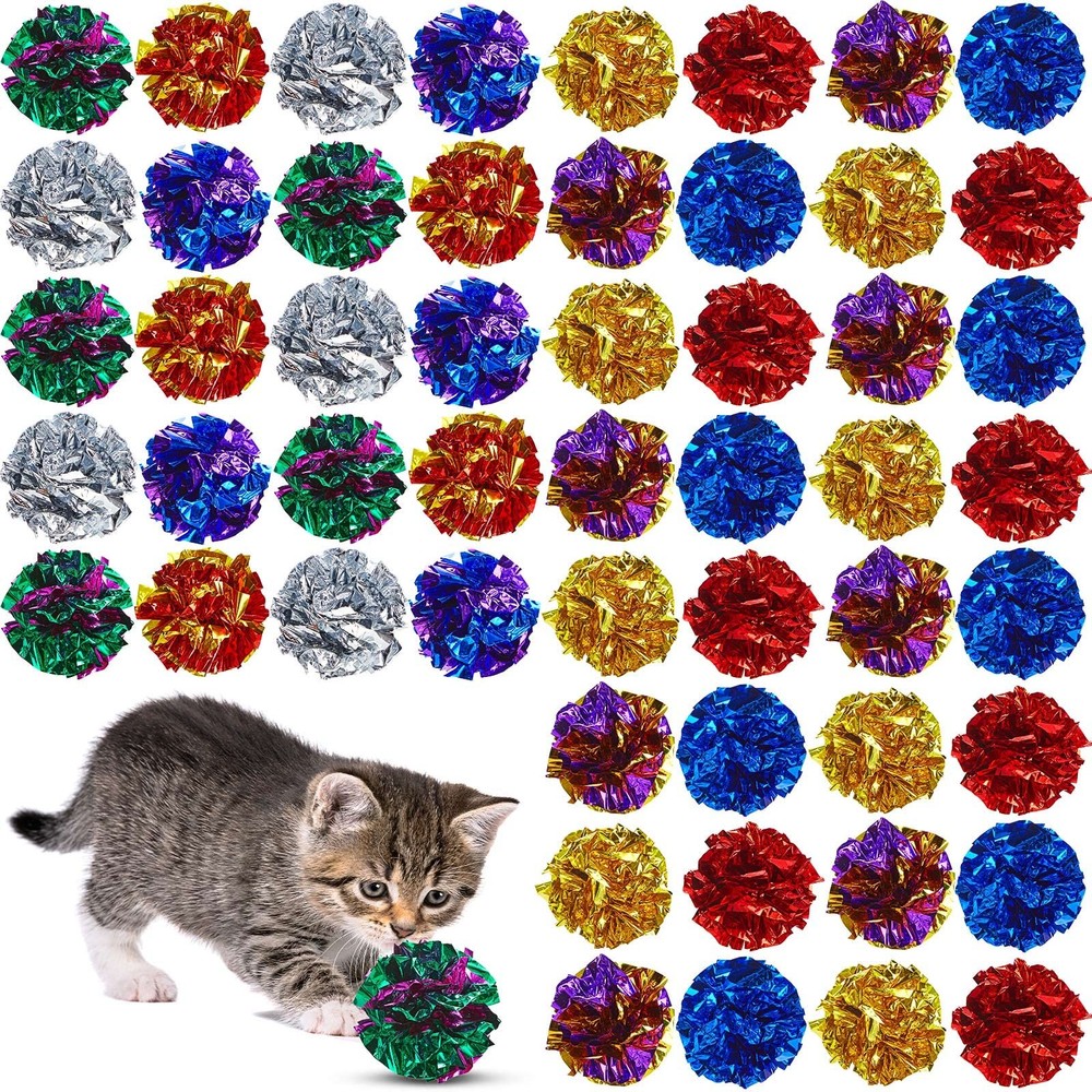 Jexine 104 Pcs Cat Crinkle Ball Bulk Toys 1.69” Multiple Colors
