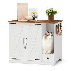Hideaway Cat Litter Box Cabinet: Modern Double Door Unit with Convenient Drawer