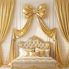 Giant Shiny Bow Decoration with Metal Clip 82 Inches Extra Large Bow with Gold