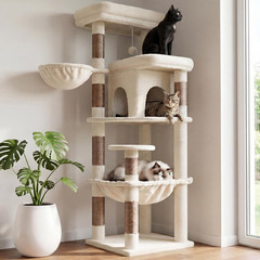 Cat Tree, 56-Inch Multi-Level Easy Climb Tower for Large Cats, Cat Furniture wit
