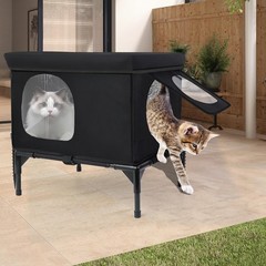 Outdoor Cat House Weatherproof Insulated Feral Cats Cozy Cushion Elevated Shelte