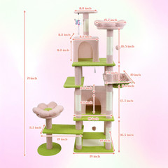 71 Inch Flower Cat Tree With Large Condo Removable Flower Cushion & Hammock Pink