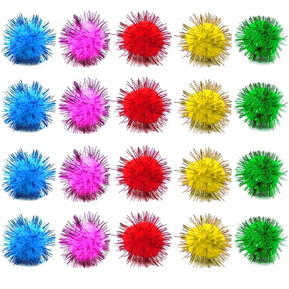 80 Pieces Cat Sparkle Balls Assorted Color 1.2 Inch Pom Poms Tinsel Cat Ball …