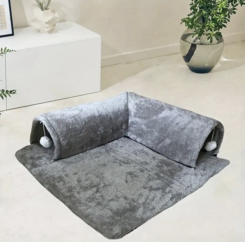 3-in-1 Cat Tunnel Playground, Bed, Comfortable & Cozy. Gray. Discount Shipping