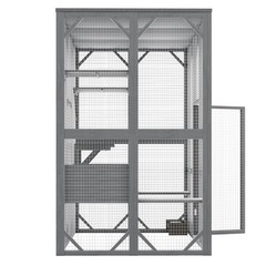 71″ Large Outdoor Cat Enclosure 3 Tier Wooden Cat House Roof 6 Platforms