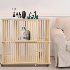 2 Tiers Cat House Wooden Large Cat Villa, Double Door Cat Cage with Wheels
