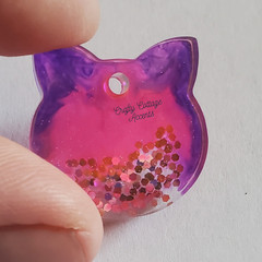 Handmade Resin Cat ID Tag Collar Charm Pink Purple Glitter Pet Accessory Gift