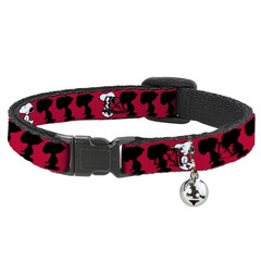 Cat Collar Breakaway with Bell Peanuts Snoopy Walking/Silhouette Pose Red/Black/