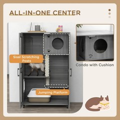 Cat Cage with Cat Tree, Kitty House W/ Scratching Posts Condo Wheels Flap Door