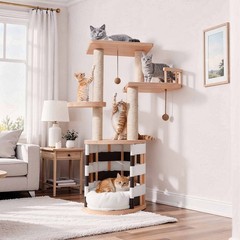 40 in Solid Pine Wood Cat Tree, Multi-Level Cat Tower with Cat House,…