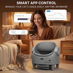 1 Roll Trash Bags Included Grey Open-Top Automatic Self-Cleaning Cat Litter Box,