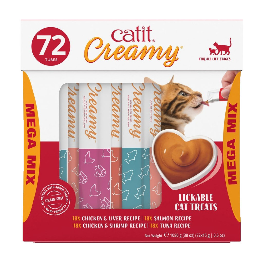 Catit Creamy Lickable Cat Treats 72 Tubes Variety Pack Chicken Tuna EXP-05/2027