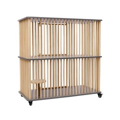 2 Tiers Wooden Cat House With Wheels 44″ Tall Indoor Cat Villa For Multiple Cat