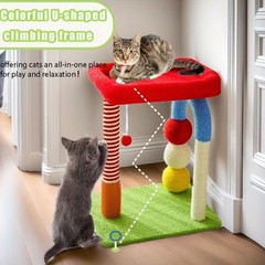 2-in-1 U-Shaped Cat Tree Tower with Scratching Post, Sisal Toy Ball, and Perch