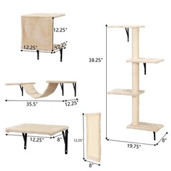 COZIWOW 5 Pcs Wall-Mounted Cat Climber Set Wood Indoor Cat Furniture Cat Shelves