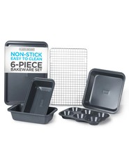 BLACK+DECKER 6-Piece Carbon Steel Bakeware Set, 0.4mm Carbon Steel Baking Pans S