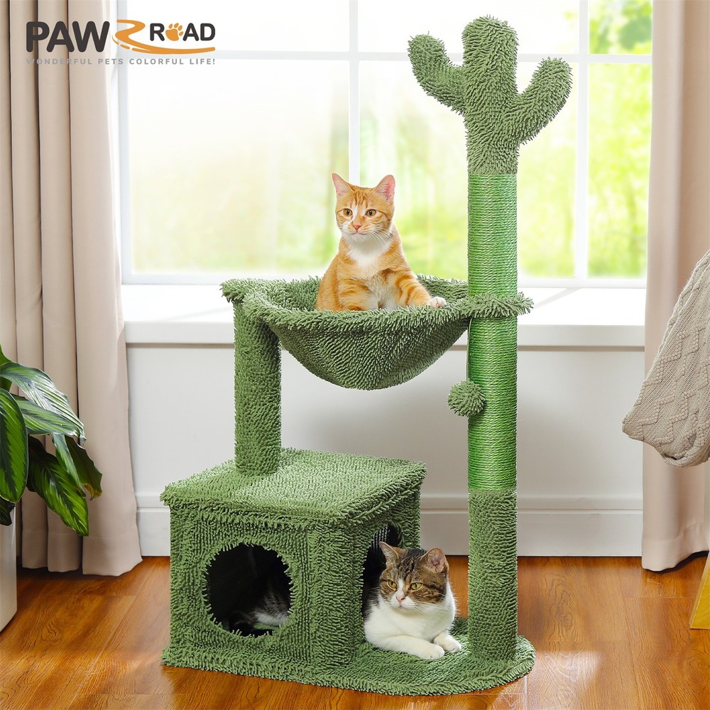PAWZ Road 44″ Cactus Cat Tree Tower Scratching Post w/Big Hammock Cozy Condo Toy
