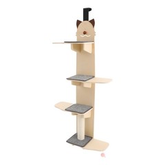 4-tier Door Hanging Cat Climber Cat Tree Tower Cat Head Pattern 150cm