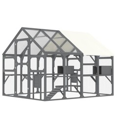Large Wooden Catio Outdoor Cat Enclosure, 7 Platforms Walk-in Design, Gray